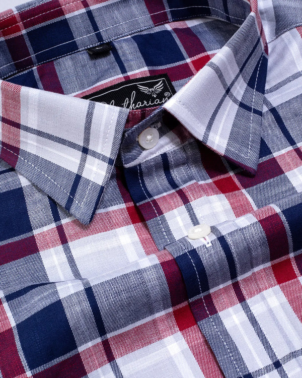 Navy Blue With White Twill Checks Plaid Premium Cotton Shirt