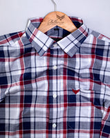 Navy Blue With White Twill Checks Plaid Premium Cotton Shirt