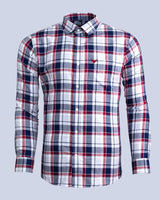 Navy Blue With White Twill Checks Plaid Premium Cotton Shirt