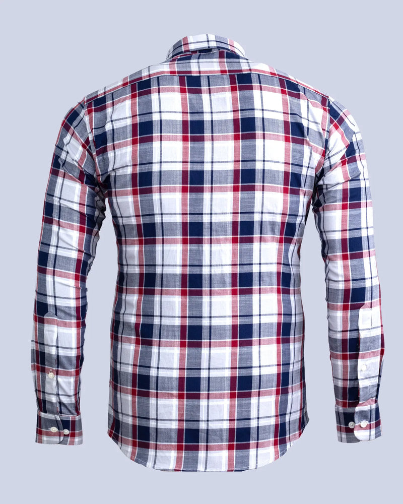 Navy Blue With White Twill Checks Plaid Premium Cotton Shirt