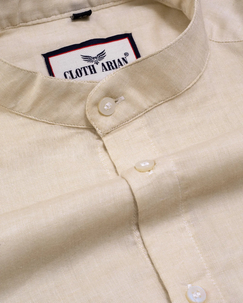 Double Cloth Sand Color With Mandarin Collar Premium Shirt