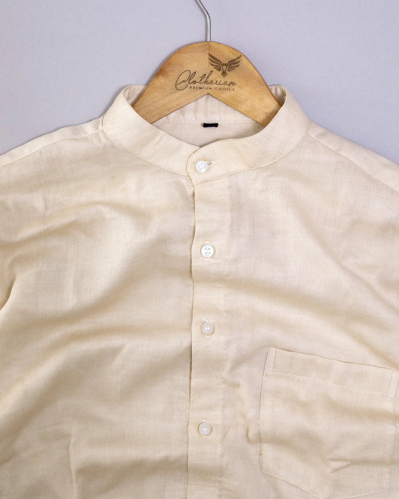 Double Cloth Sand Color With Mandarin Collar Premium Shirt