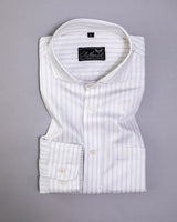 Bright White With Cream Stripe Premium Giza Cotton Shirt