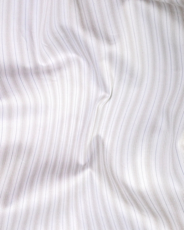 Bright White With Cream Stripe Premium Giza Cotton Shirt