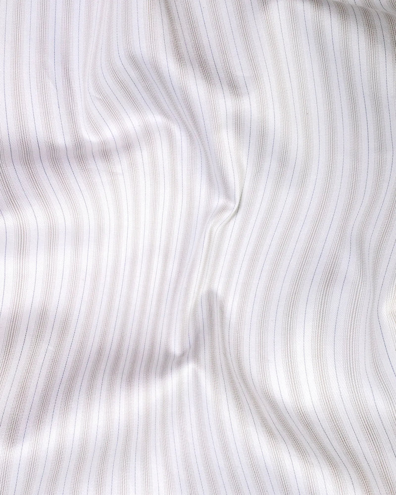 Bright White With Cream Stripe Premium Giza Cotton Shirt