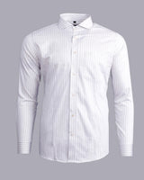 Bright White With Cream Stripe Premium Giza Cotton Shirt