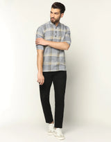 Light Yellow and Grey Checks Short Sleeve Kurta Shirt