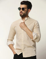 Double Cloth Sand Color With Mandarin Collar Premium Shirt