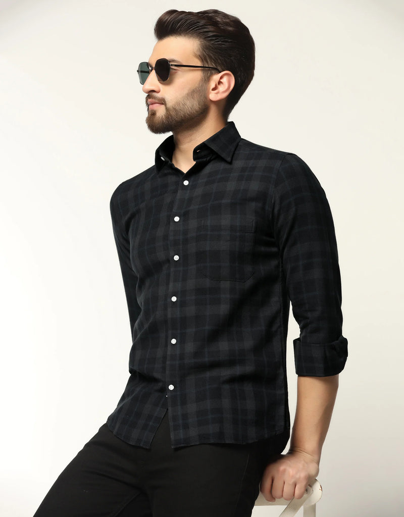 Divine Black Twill Checks Premium Formal Shirt